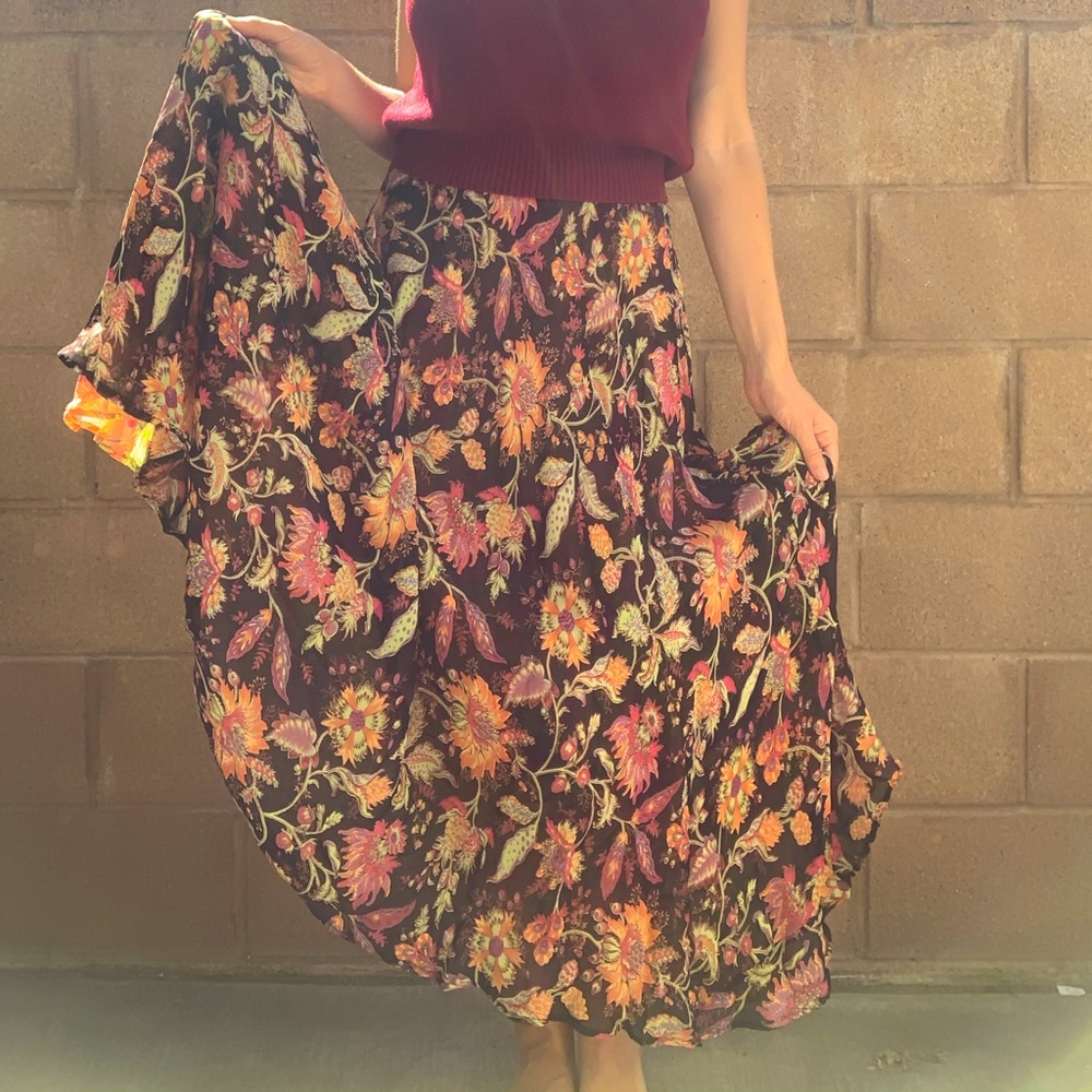 90s Floral Reversible Chiffon Skirt Sz M/L